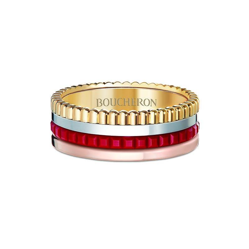 118 Quatre Red Edition ring set with red ceramic on yellow white and pink gold